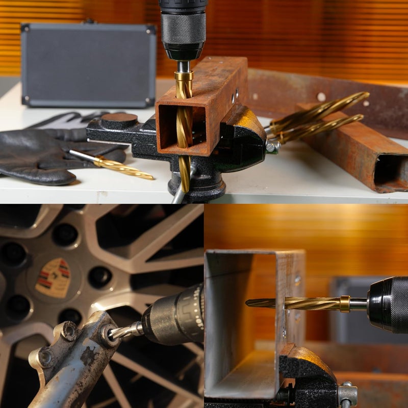 Jerax tools 4pcs Bridge/Construction Reamer Set, 3/8", 1/2", 5/8", 3/4”, M2 HSS Taper Chucking Reamer Drill Bit for Steel Alloy Aluminum Metal Wood Plastic, 3/8" or 1/2" Shank, to Enlarge/Align Holes - Image 5
